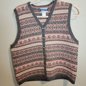 Pendleton 100% Lamb Wool Sweater Vest Pink‎ and Gray design.
